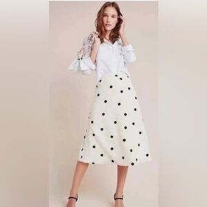 Eri & Ali Anthro Cream and Black Dot Midi Skirt Small